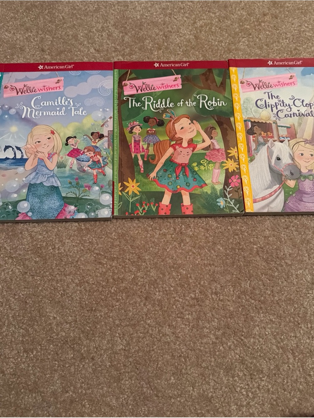 Lot of 3 American Girl WellieWishers Book Set - Colorful Green & Pink Covers